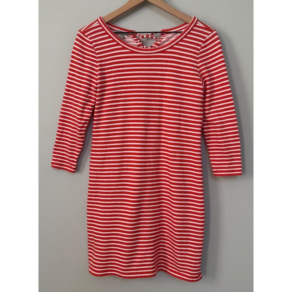 T by Talbots Striped French Terry Lace Up Back 3/4 Sleeve Dress Size XS